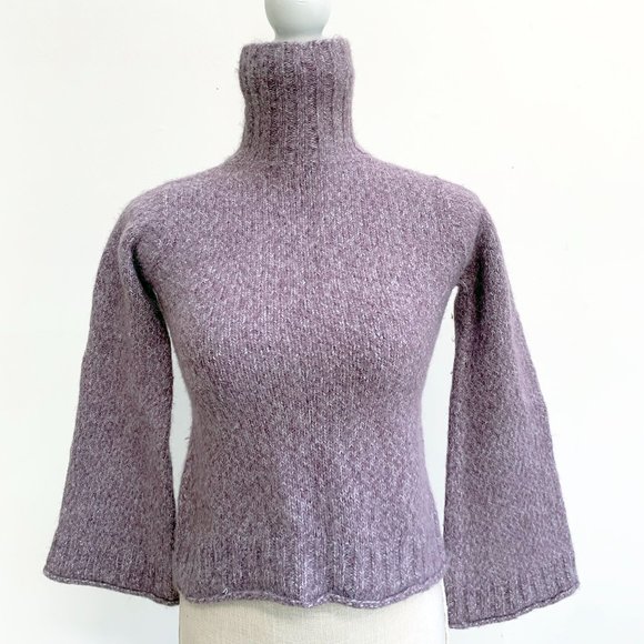 Gorgeous Purple Mohair Cable Knit Turtleneck Sweater with Bell Sleeves - Picture 12 of 13
